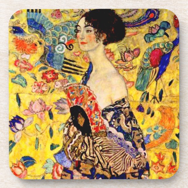 Posavasos Gustav Klimt Lady con ventilador (Frente)