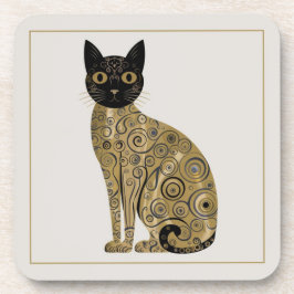 Posavasos Gustav Klimt Style Black Cat Art