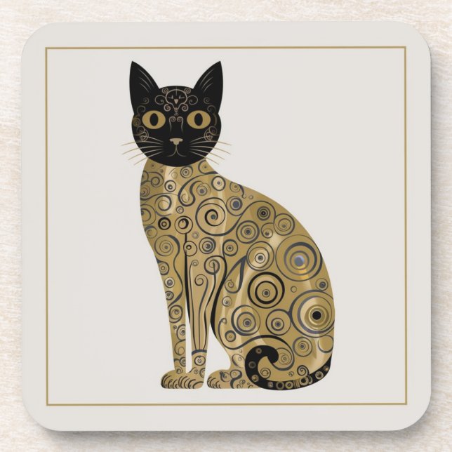 Posavasos Gustav Klimt Style Black Cat Art (Frente)