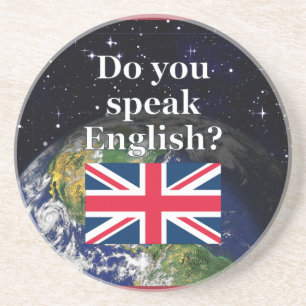 Posavasos "¿Hablas inglés?" en inglés. Bandera y Tierra