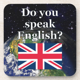 Posavasos "¿Hablas inglés?" en inglés. Bandera y Tierra