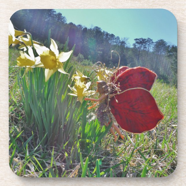 Posavasos hada de ala roja y daffodis (Frente)