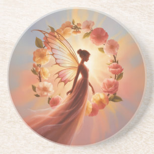 Posavasos Hada luminosa rodeada de flores – Ilustración mági