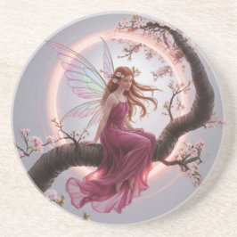 Posavasos Hada mágica entre flores de cerezo – Ilustración d