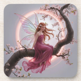 Posavasos Hada mágica entre flores de cerezo – Ilustración d