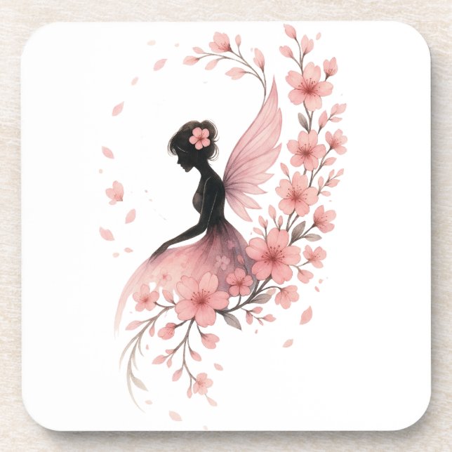 Posavasos Hada Rosa con Flores de Sakura (Frente)