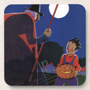 Posavasos Halloween antiguo, Bruja espeluznante con niño