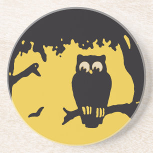Posavasos Halloween antiguo, búho espeluznante en el árbol c