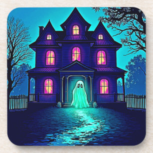 Posavasos Halloween atormentado diseño de la casa fantasma