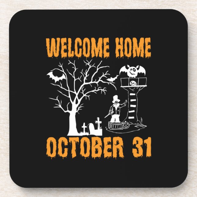 Posavasos Halloween Bienvenida Hogar Cumpleaños de Octubre (Frente)