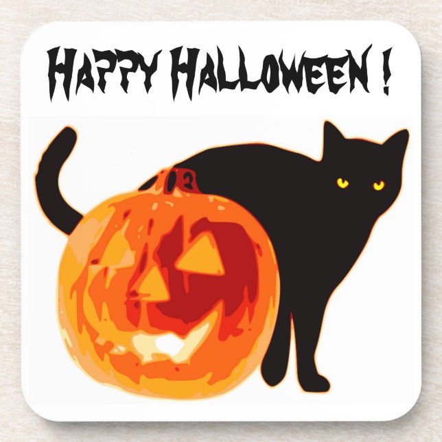 POSAVASOS HALLOWEEN BLACK CAT Y PUMPKIN (Frente)