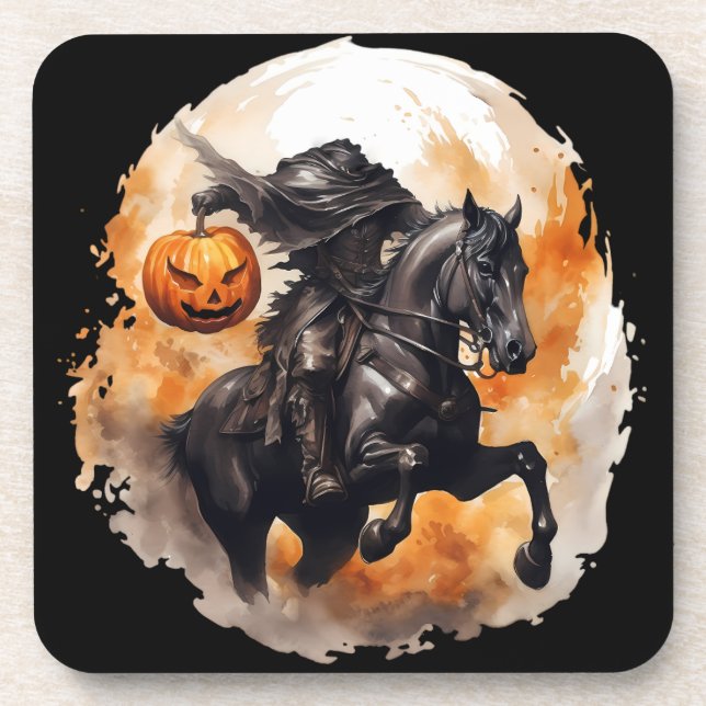 Posavasos Halloween Caballo sin Cabeza Con Cabeza De Calabaz (Frente)