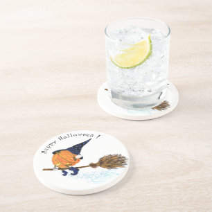 Posavasos Halloween Calabaza de Brujas Flores Broom