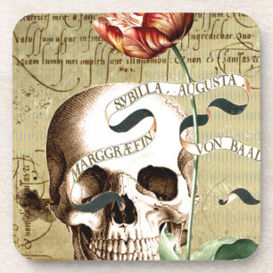 Posavasos Halloween con escritura floral Steampunk Skull
