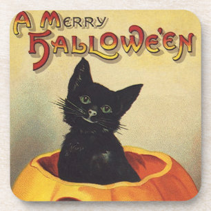 Posavasos Halloween con moras de Ellen Clapsaddle, gato vint