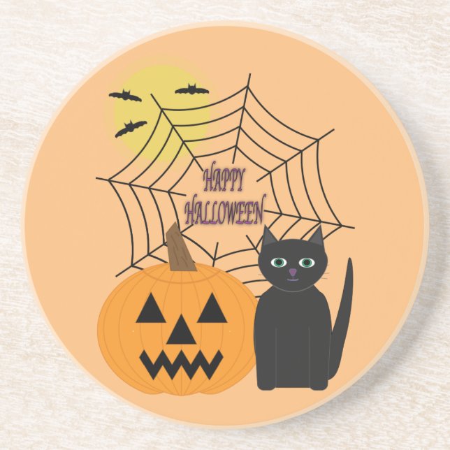 Posavasos Halloween de gatos y calabazas (Frente)