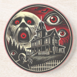 Posavasos Halloween en la casa de los ojos malvados