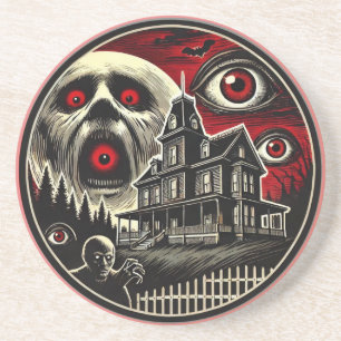 Posavasos Halloween en la casa de los ojos malvados