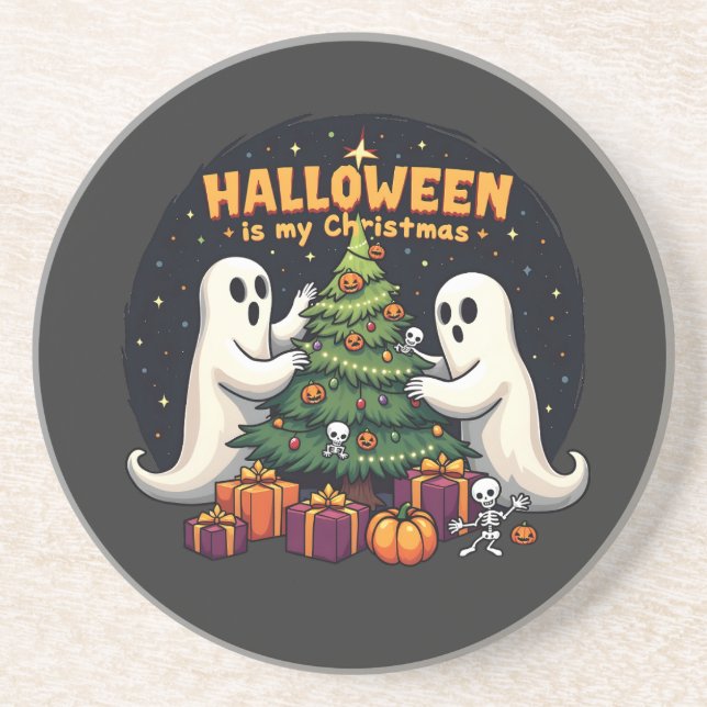 Posavasos Halloween es mi Navidad Divertido Fantasma Navidad (Frente)