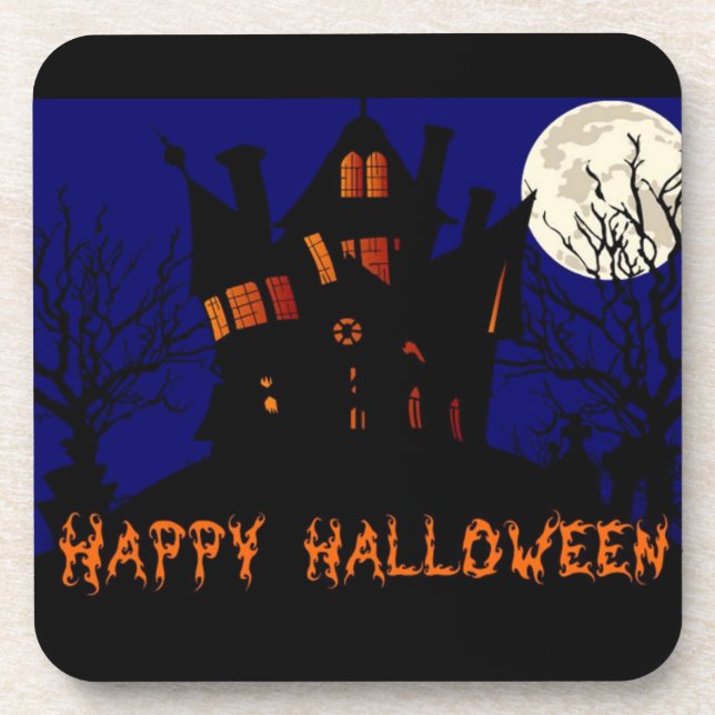 Posavasos Halloween feliz casa embrujada (Frente)