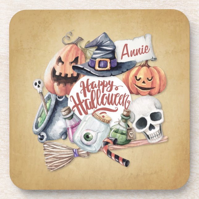 Posavasos Halloween Feliz de Vintage personalizado | Posavas (Frente)
