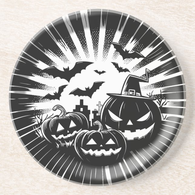Posavasos Halloween in black and white (Frente)