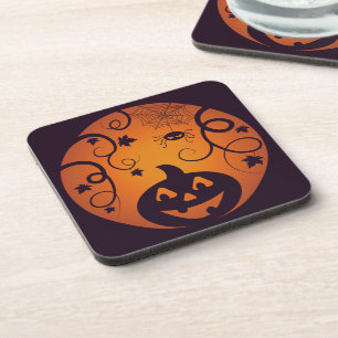 Posavasos Halloween Jack o linterna cara de calabaza y araña
