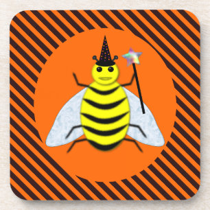 Posavasos Halloween Magic Bee Witch naranja y Black Stripes