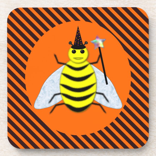 Posavasos Halloween Magic Bee Witch naranja y Black Stripes (Frente)