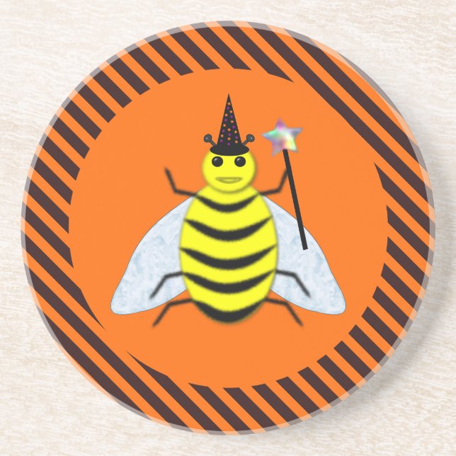 Posavasos Halloween Magic Bee Witch Naranja y Black Stripes (Frente)