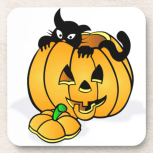 Posavasos Halloween Pumpkin with Black Cat