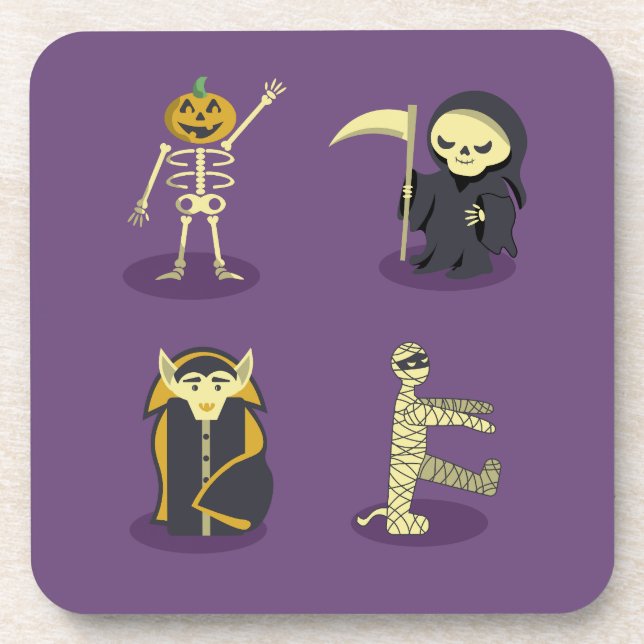 Posavasos Halloween Skeleton Dracula Mummy Grim Reaper (Frente)
