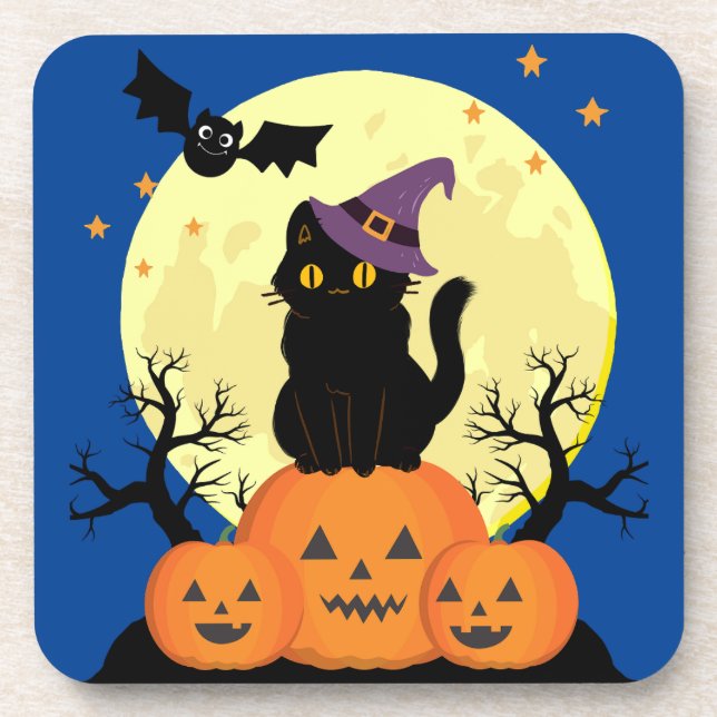 Posavasos Halloween Spookee Black Cat Witch Coasters Set 6 (Frente)
