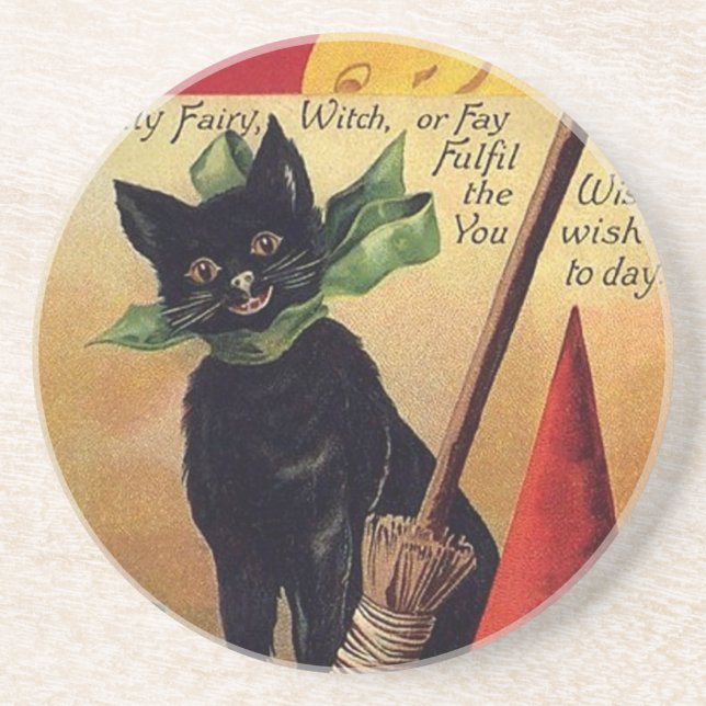 Posavasos Halloween vintage de Ellen Clapsaddle, gato negro (Frente)