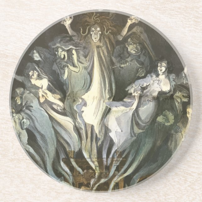 Posavasos Halloween vintage, violinista del esqueleto y fant (Frente)