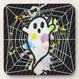 Posavasos Halloween Watercolor Ghost Spider Web