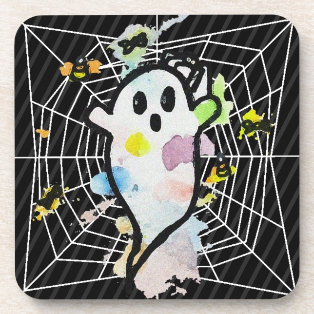 Posavasos Halloween Watercolor Ghost Spider Web (Frente)
