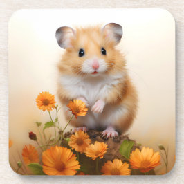 Posavasos Hamster Entre Flores Naranjas