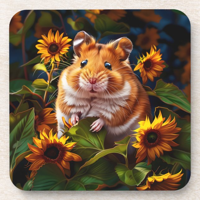 Posavasos Hamster entre girasoles