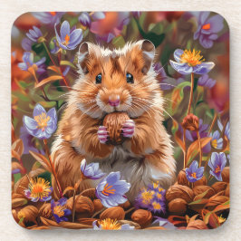 Posavasos Hamster entre las flores azules
