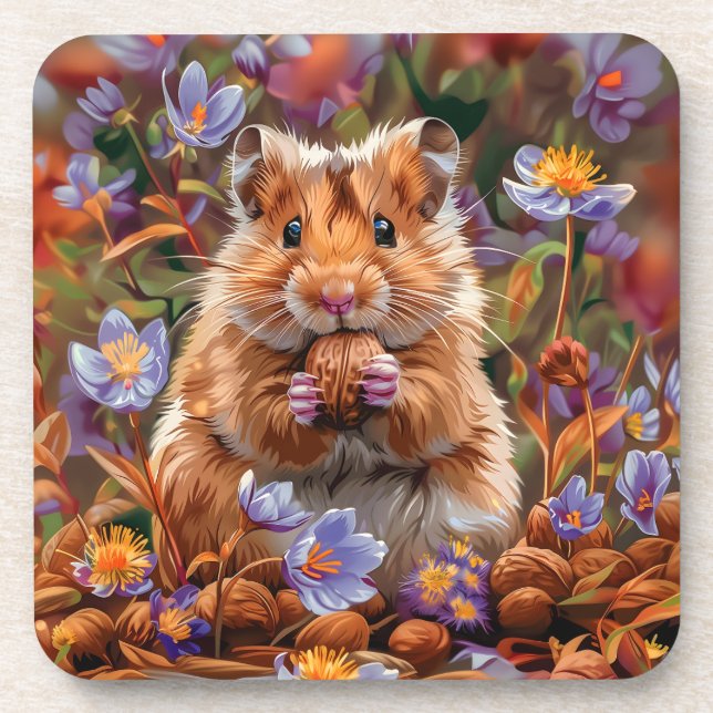 Posavasos Hamster entre las flores azules (Frente)