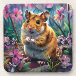 Posavasos Hámster entre las flores rosadas