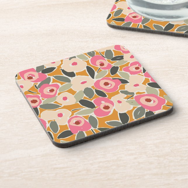Posavasos Hand-Drawn Bold Inky Floral Pattern- Sunlit Meadow (Lado Izquierdo)