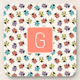 Posavasos Hand Drawn Doodle Ladybugs Monogram Coaster