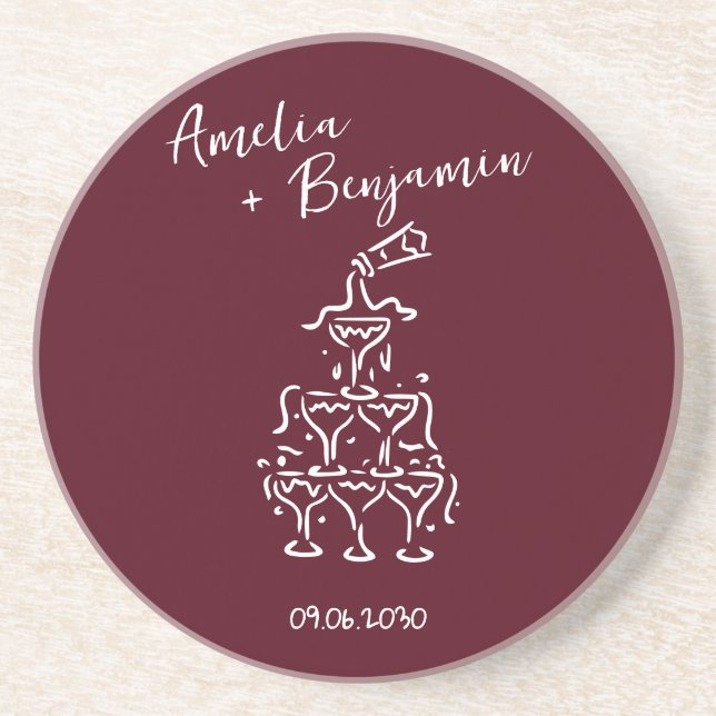Posavasos Handwritten  retro Champagne Tower Wedding  (Frente)