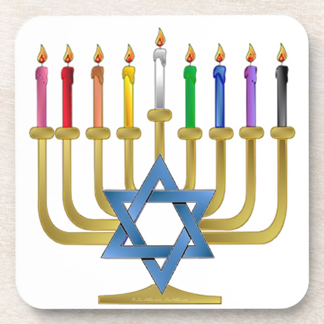 Posavasos Hanukkah Candles Rainbow Gold Menorah (Frente)