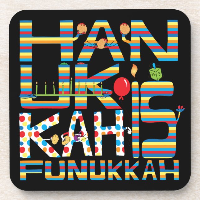 Posavasos Hanukkah Coasters Hanukkah es Funukkah Stripes (Frente)