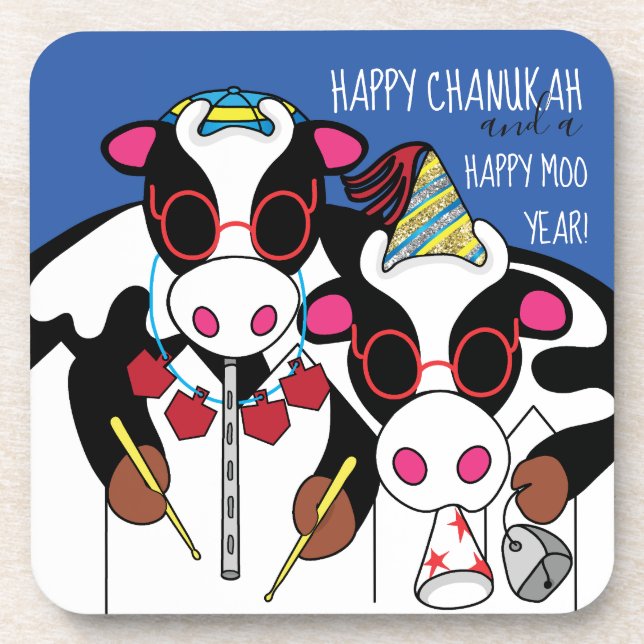 Posavasos Hanukkah Coasters Happy Moo Year (Frente)