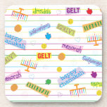 Posavasos Hanukkah Fiesta Chanukah<br><div class="desc">"Hanukkah Fiesta" Encantadores gracias por detenerse y por ir de compras. Muy apreciado. ¡Feliz Chanukah/Hanukkah! Estilo: Astillas de plástico duro con respaldo de corcho - conjunto de 6 Decoren su casa con tiras de personalizado! Estos posavasos están hechos de plástico brillante y una base de corcho antideslizante. Estupendos para lucir...</div>