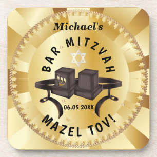 Posavasos Happy Bar Mitzvah 20XX Decorativo de oro